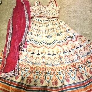 White And Pink Colored Lengha